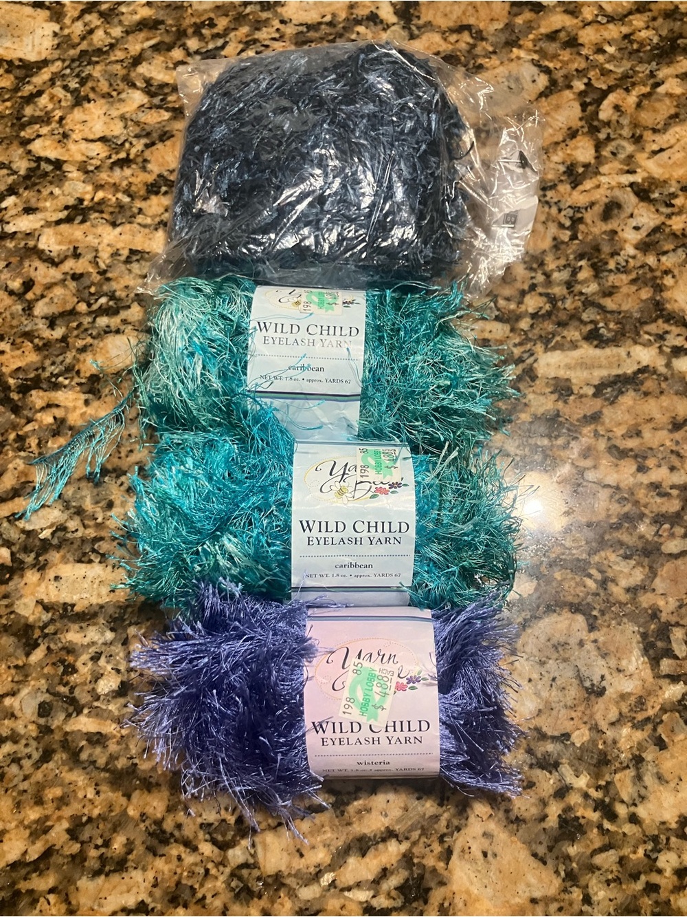 Hobby Lobby Wild Child Eyelash Yarn Skeins in Teal, Turquoise, Navy and Purple